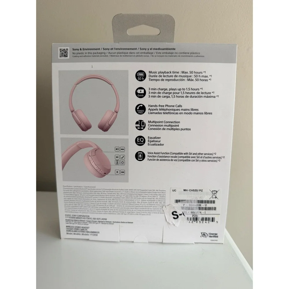 Sony WH-CH520 Wireless Headphones Unisex OS Pink Rose Bluetooth NWT